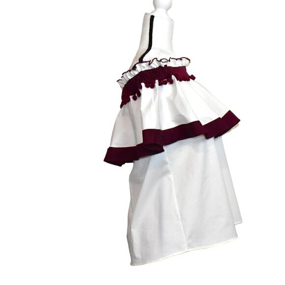 Sugar + Lips Amy Beaufort Linen Co. Off The Shoulder Top White Maroon Si… - Picture 2 of 12